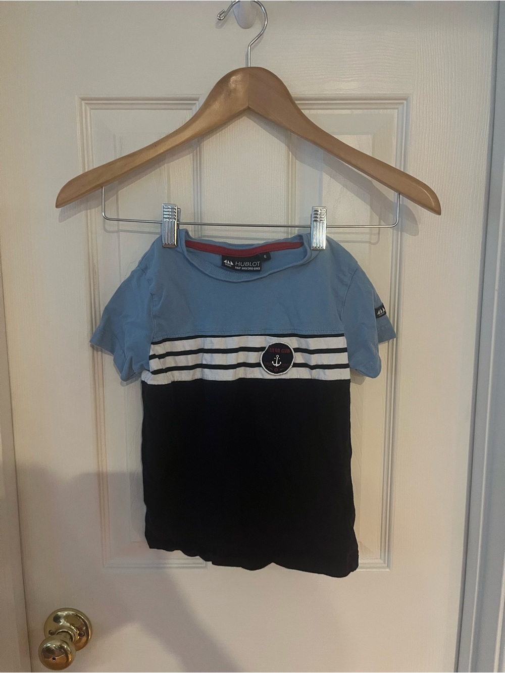 Hublot Light Blue, Black & White Nautical Stripe Kids Tee
